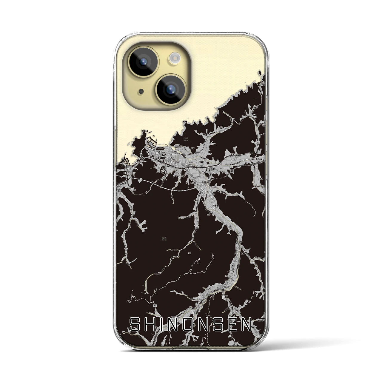 【新温泉(兵庫県)】地図柄iPhoneケース(クリアタイプ)モノトーン・iPhone 15 用