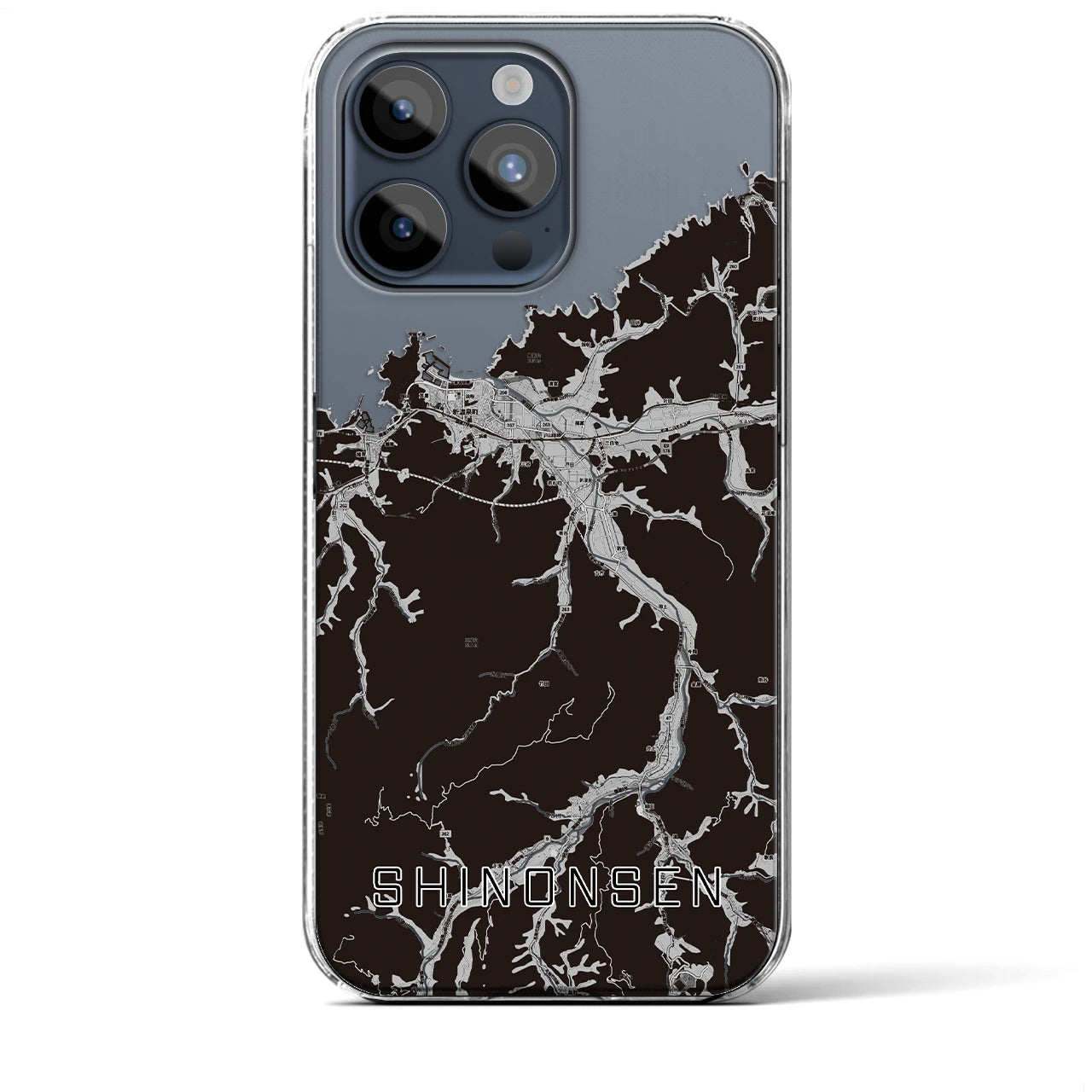 【新温泉(兵庫県)】地図柄iPhoneケース(クリアタイプ)モノトーン・iPhone 15 Pro Max 用