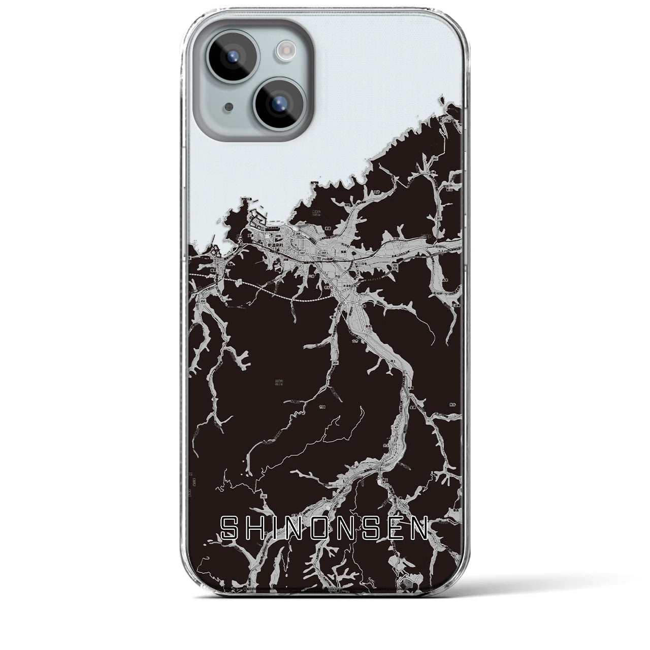 【新温泉(兵庫県)】地図柄iPhoneケース(クリアタイプ)モノトーン・iPhone 15 Plus 用