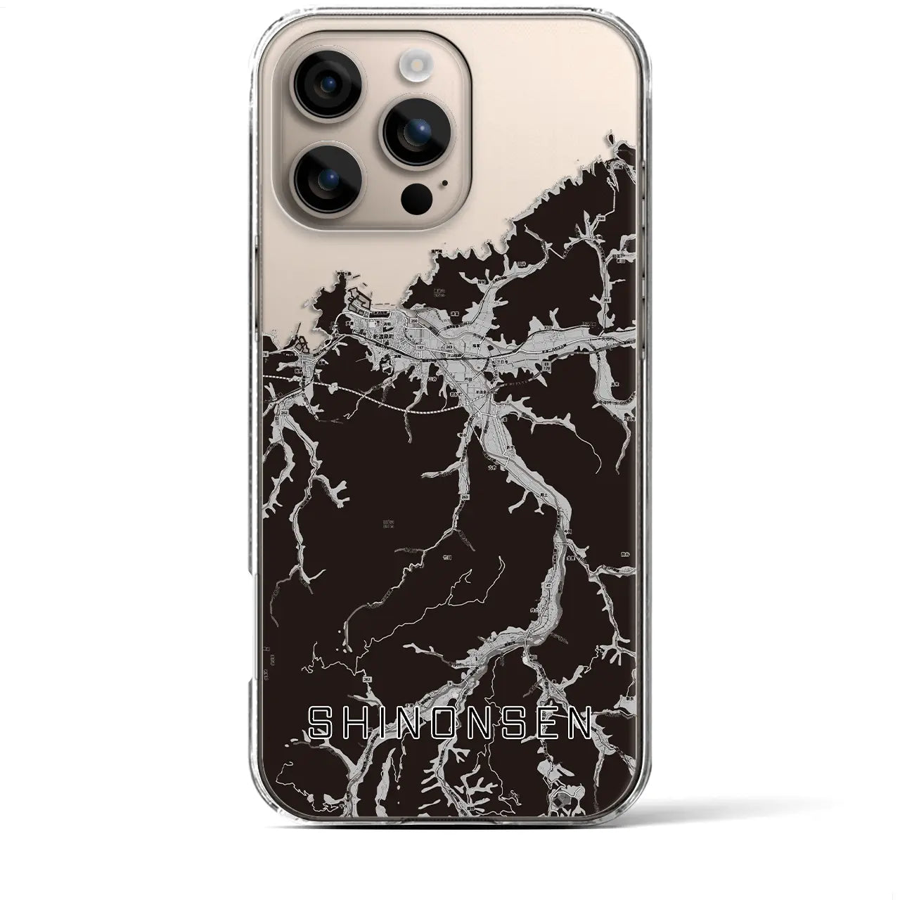 【新温泉(兵庫県)】地図柄iPhoneケース(クリアタイプ)モノトーン・iPhone 16 Plus 用