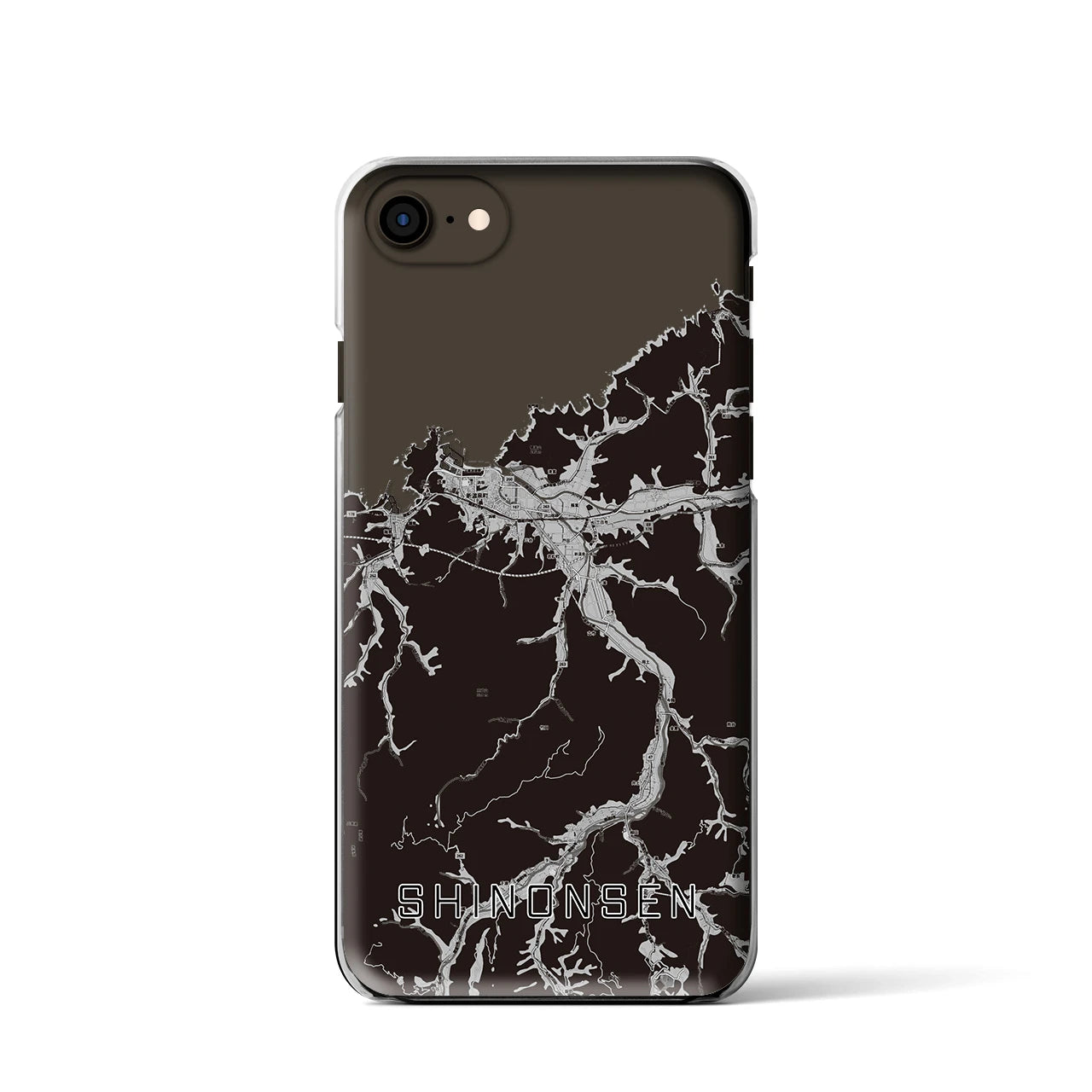 【新温泉(兵庫県)】地図柄iPhoneケース(クリアタイプ)モノトーン・iPhone SE(第3 / 第2世代) / 8 / 7 / 6s / 6 用