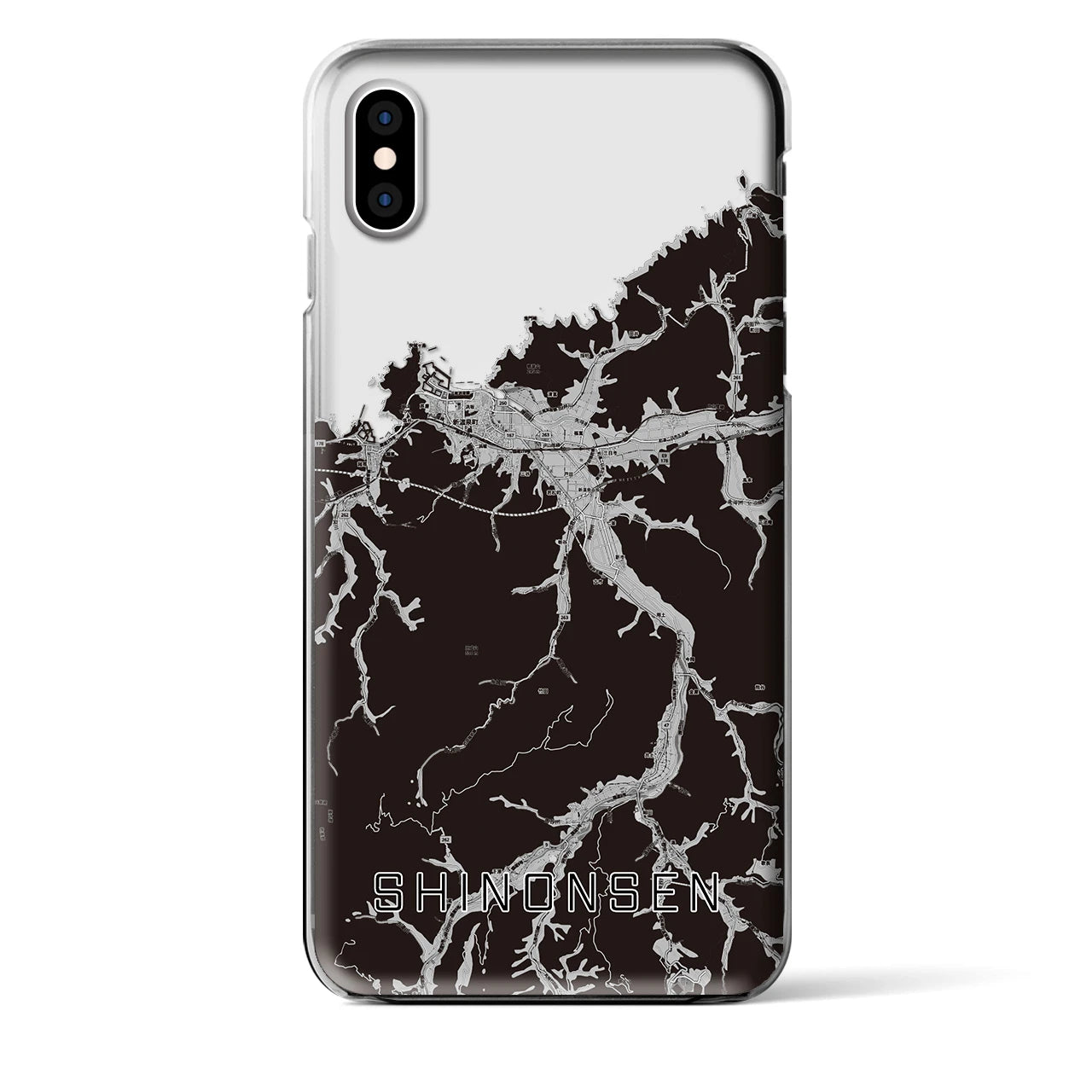 【新温泉(兵庫県)】地図柄iPhoneケース(クリアタイプ)モノトーン・iPhone XS Max 用