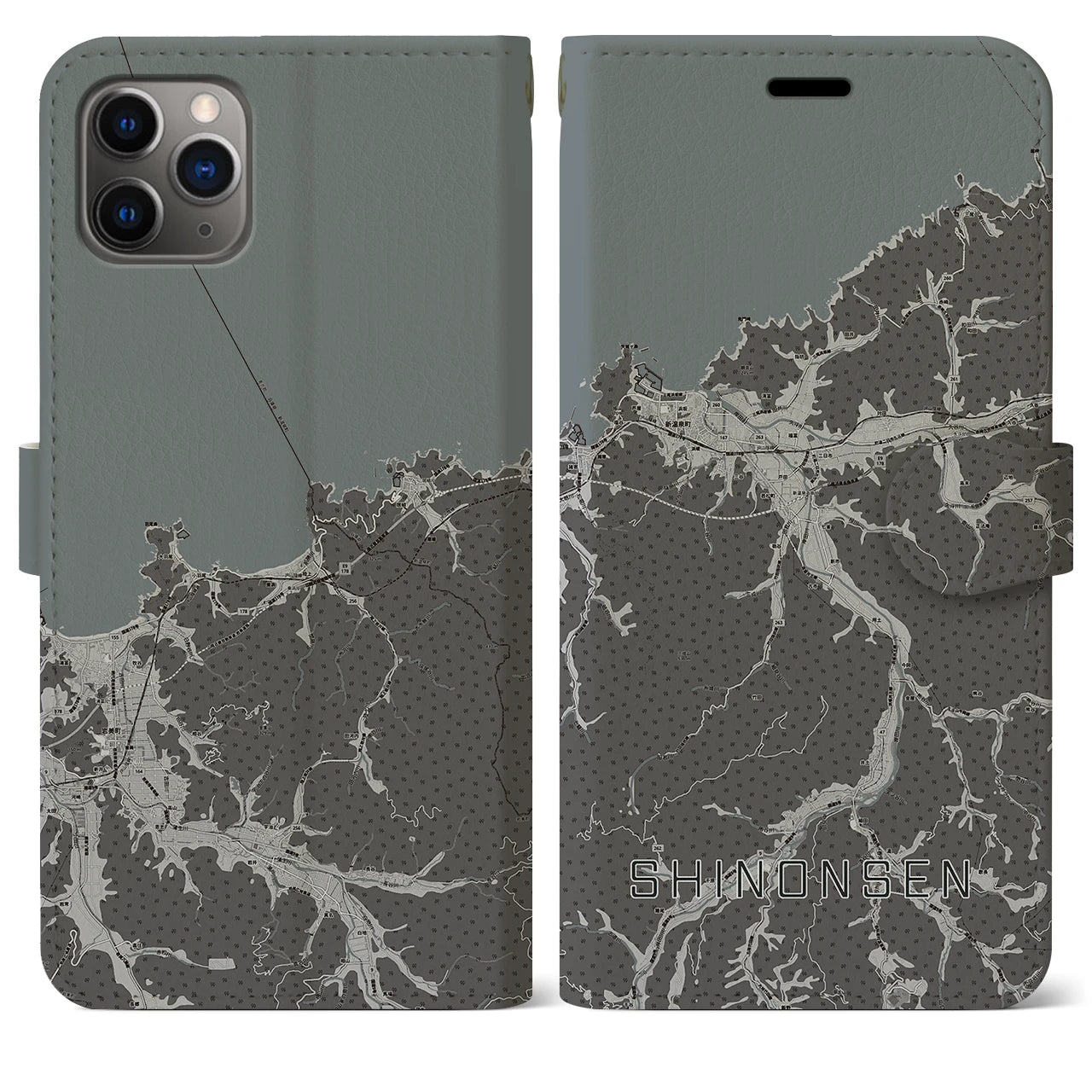 【新温泉(兵庫県)】地図柄iPhoneケース(手帳タイプ)モノトーン・iPhone 11 Pro Max 用