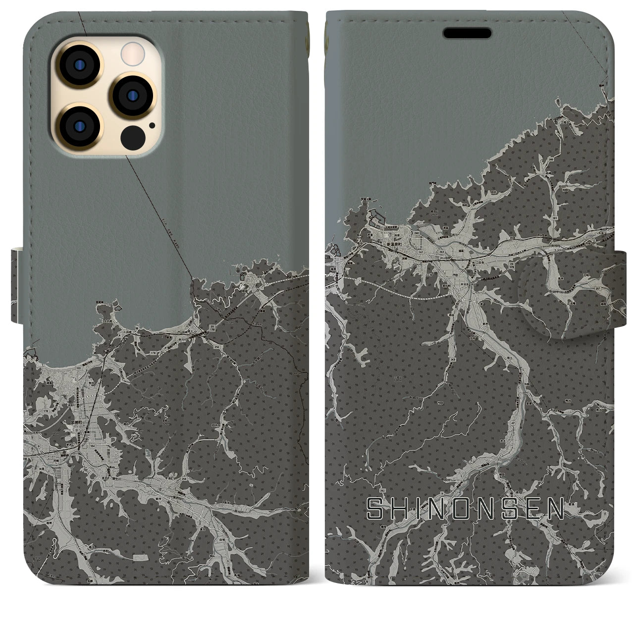 【新温泉(兵庫県)】地図柄iPhoneケース(手帳タイプ)モノトーン・iPhone 12 Pro Max 用