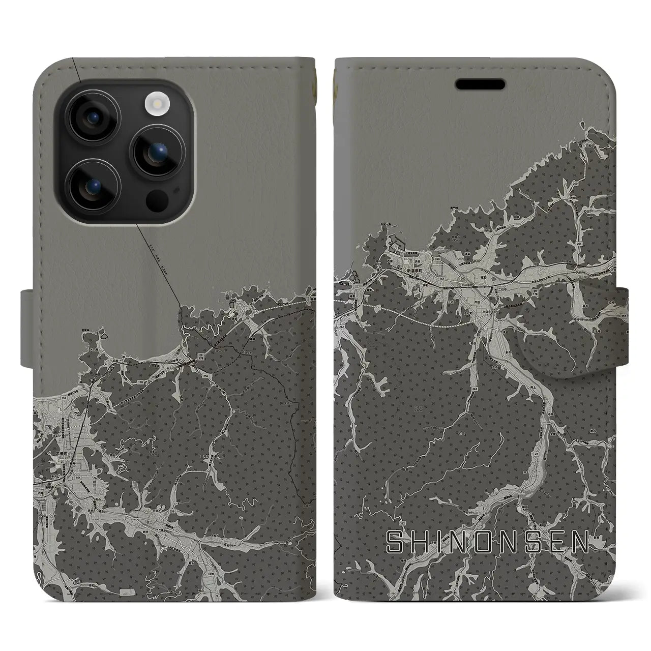 【新温泉(兵庫県)】地図柄iPhoneケース(手帳タイプ)モノトーン・iPhone 16 用