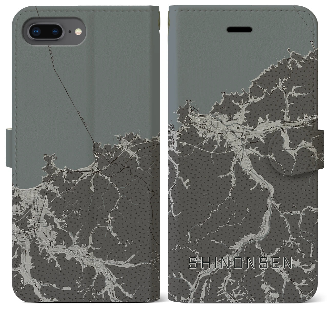 【新温泉(兵庫県)】地図柄iPhoneケース(手帳タイプ)モノトーン・iPhone 8Plus /7Plus / 6sPlus / 6Plus 用