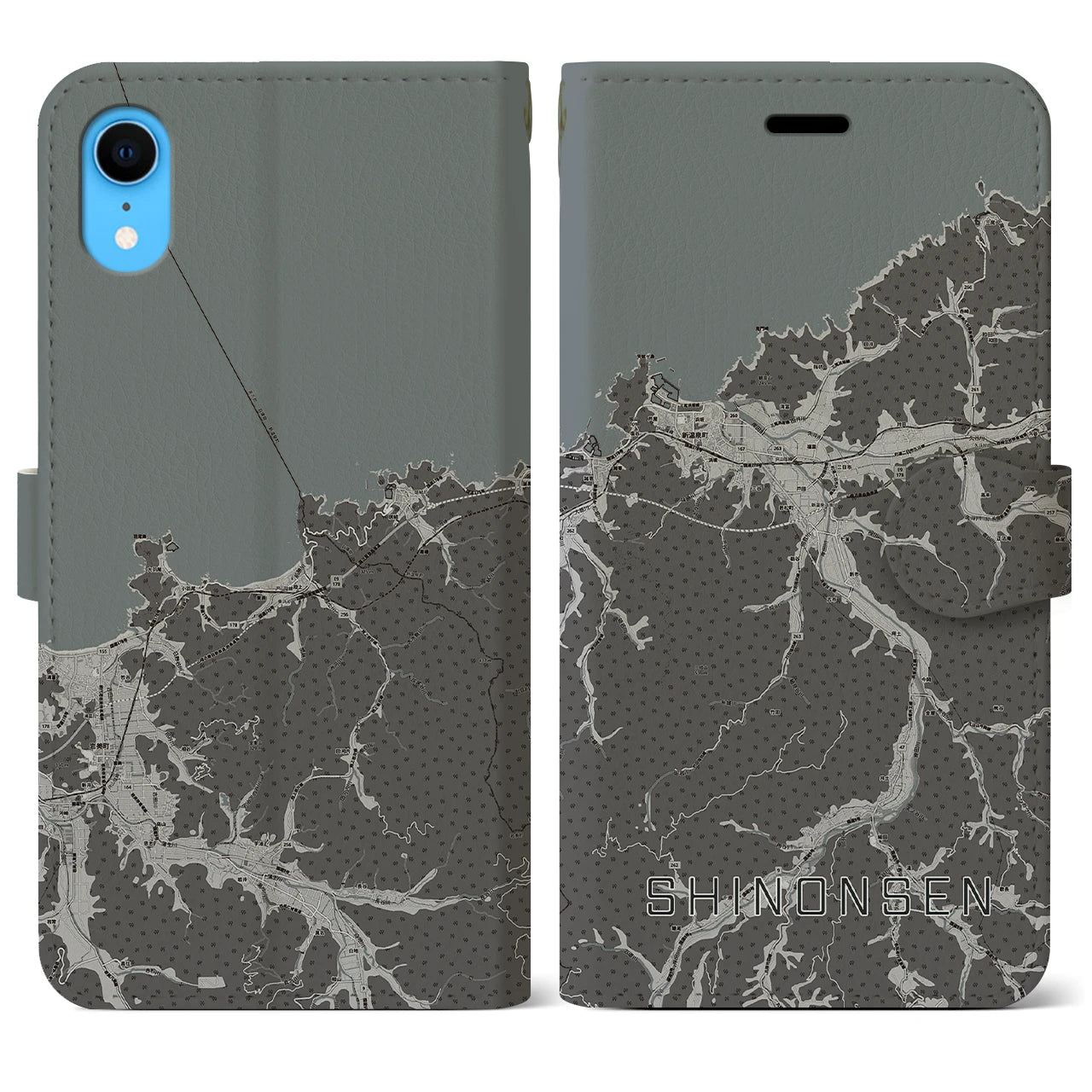 【新温泉(兵庫県)】地図柄iPhoneケース(手帳タイプ)モノトーン・iPhone XR 用