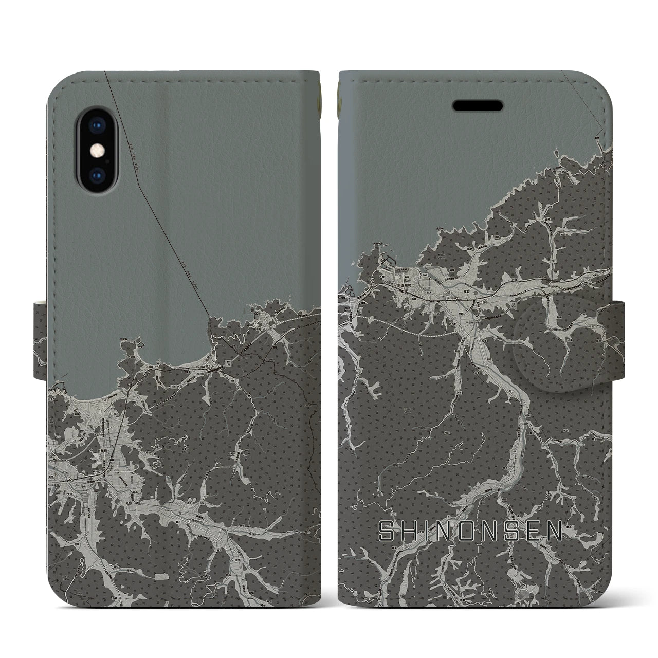 【新温泉(兵庫県)】地図柄iPhoneケース(手帳タイプ)モノトーン・iPhone XS / X 用