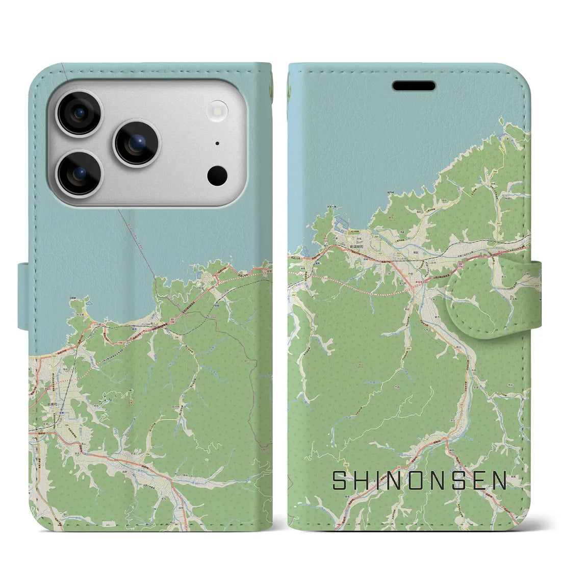 【新温泉(兵庫県)】地図柄iPhoneケース(手帳タイプ)モノトーン・iPhone 17 Pro Max 用
