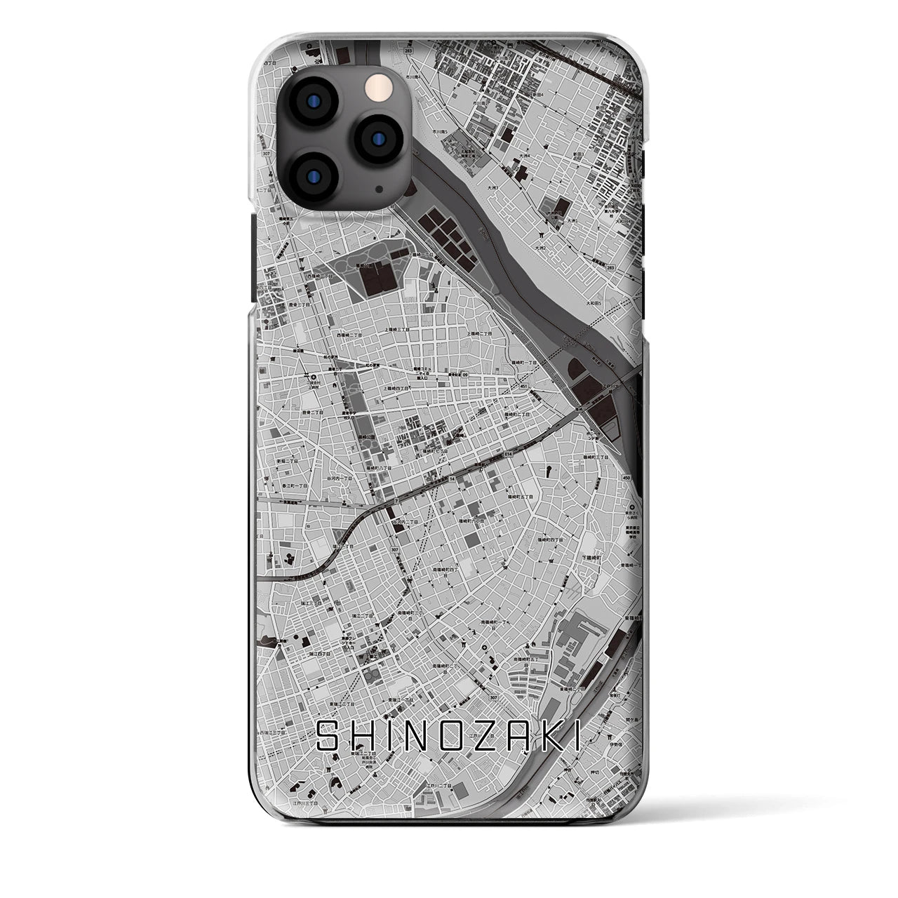 【篠崎(東京都)】地図柄iPhoneケース(クリアタイプ)モノトーン・iPhone 11 Pro Max 用