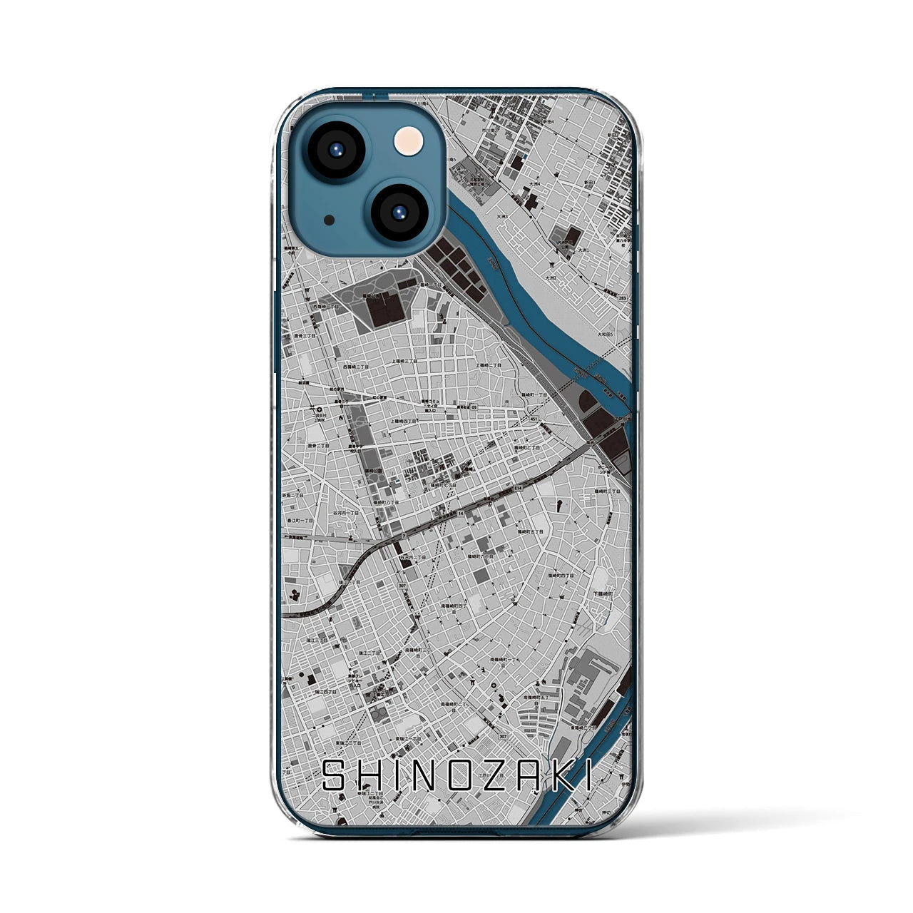 【篠崎(東京都)】地図柄iPhoneケース(クリアタイプ)モノトーン・iPhone 13 用
