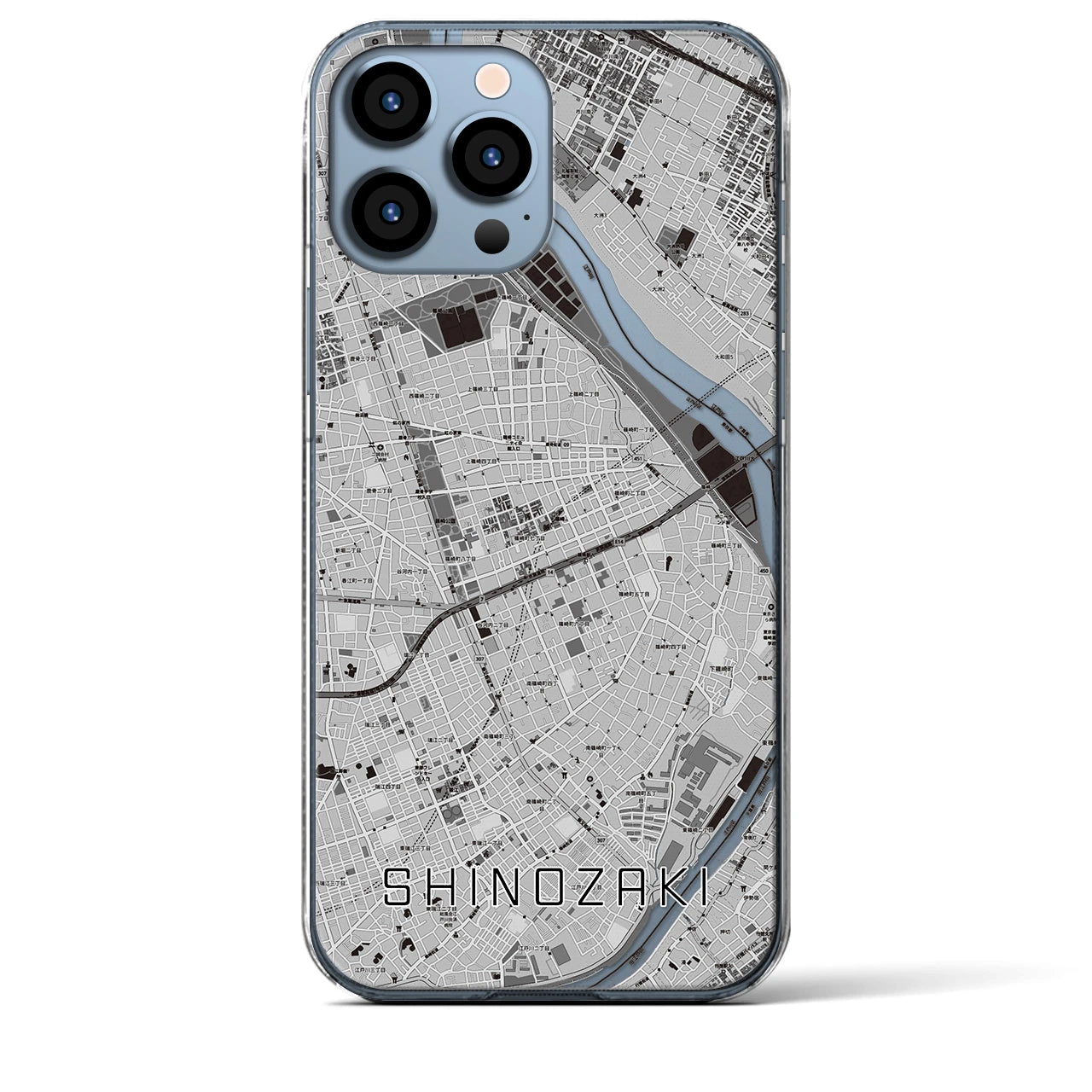 【篠崎(東京都)】地図柄iPhoneケース(クリアタイプ)モノトーン・iPhone 13 Pro Max 用