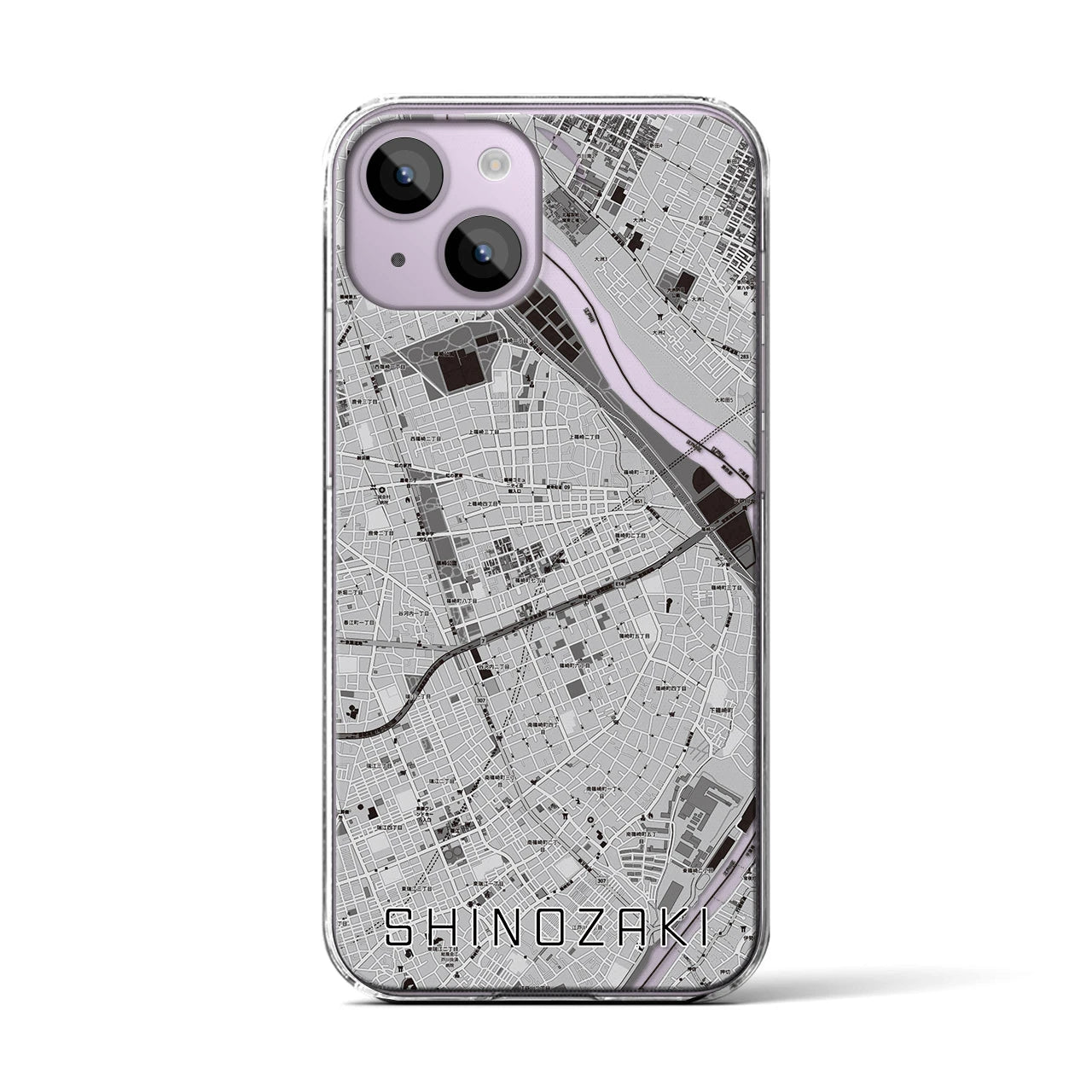 【篠崎(東京都)】地図柄iPhoneケース(クリアタイプ)モノトーン・iPhone 14 用
