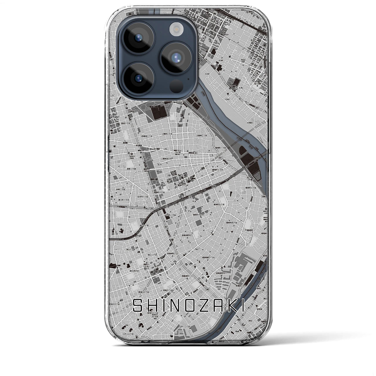 【篠崎(東京都)】地図柄iPhoneケース(クリアタイプ)モノトーン・iPhone 15 Pro Max 用