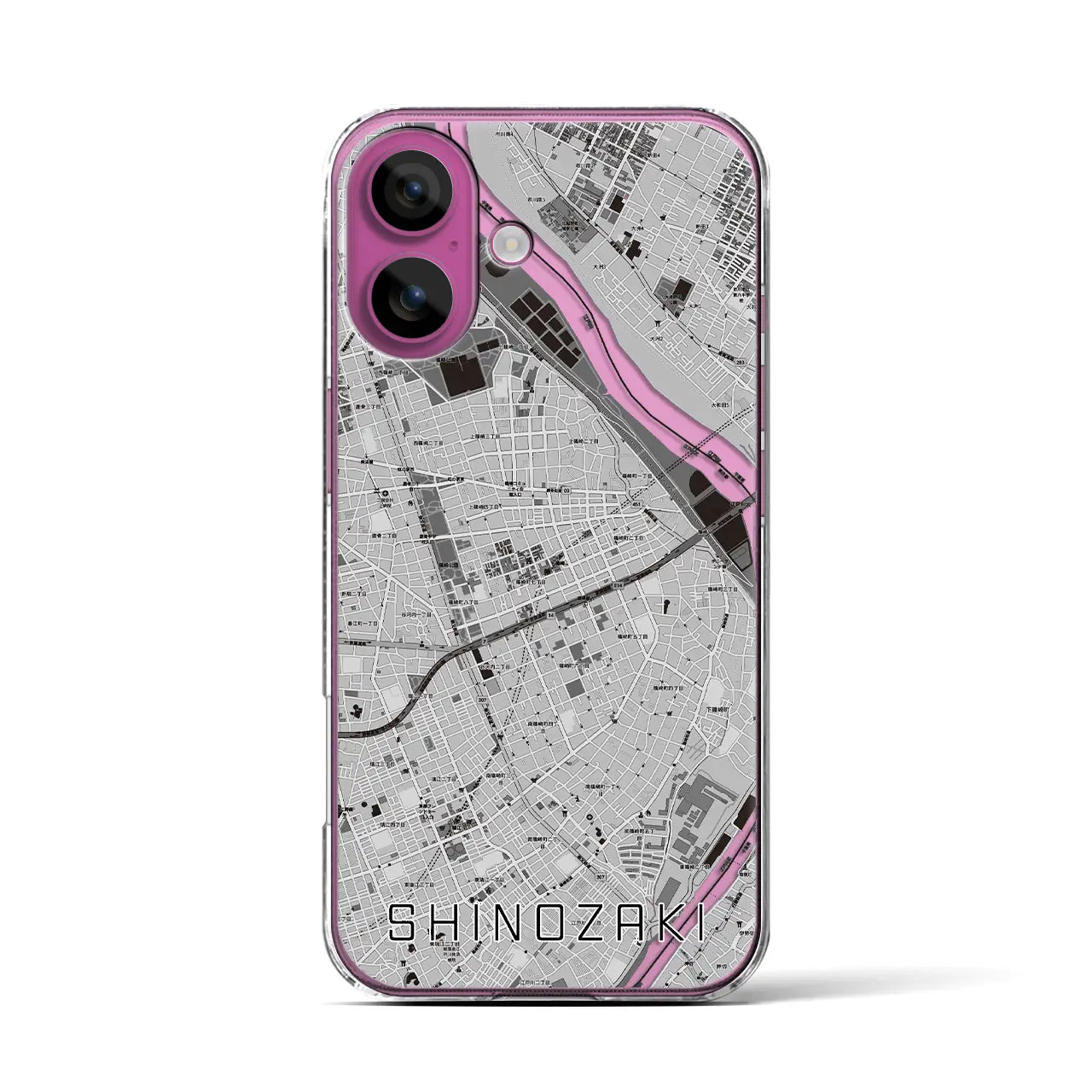 【篠崎(東京都)】地図柄iPhoneケース(クリアタイプ)モノトーン・iPhone 16 Pro 用