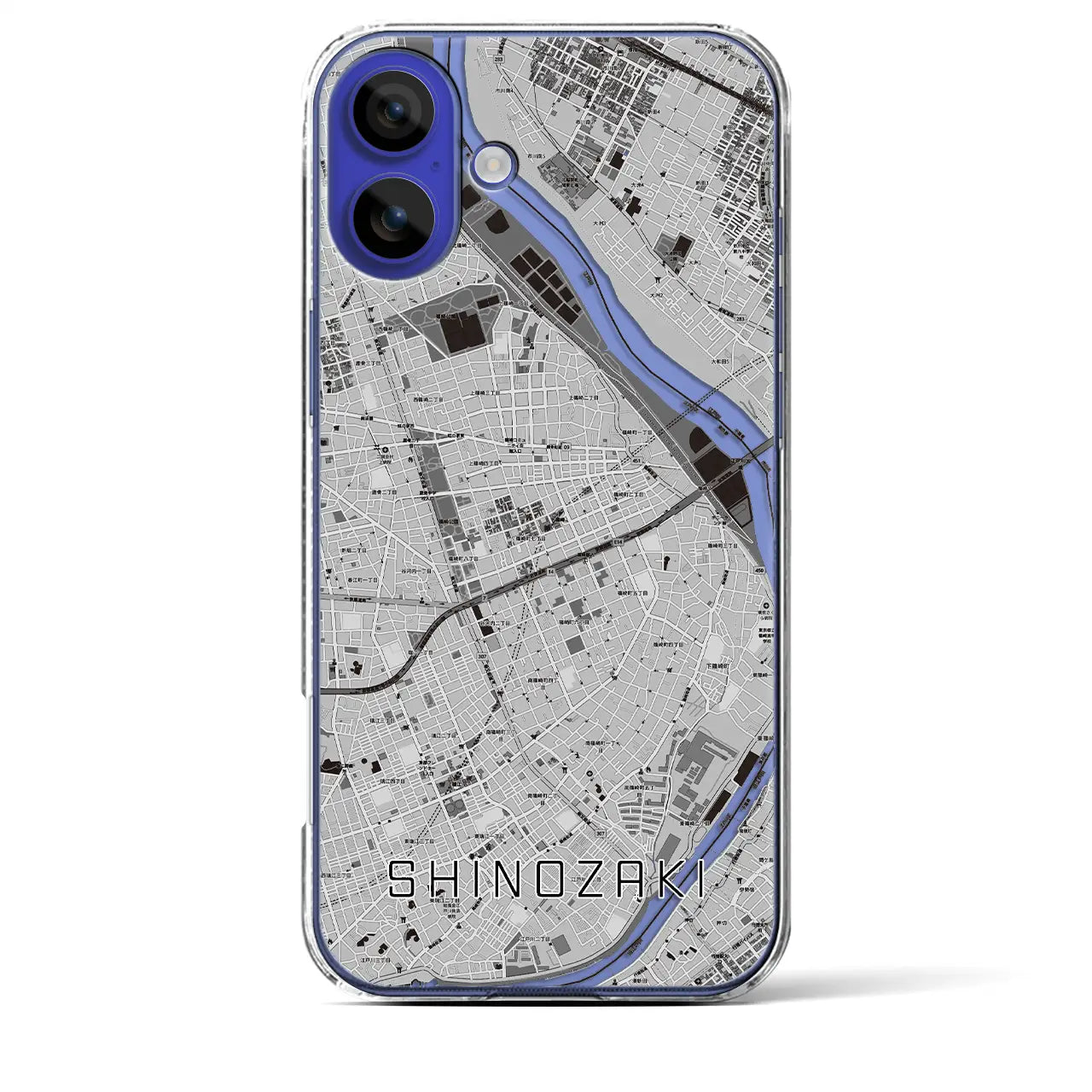 【篠崎(東京都)】地図柄iPhoneケース(クリアタイプ)モノトーン・iPhone 16 Pro Max 用
