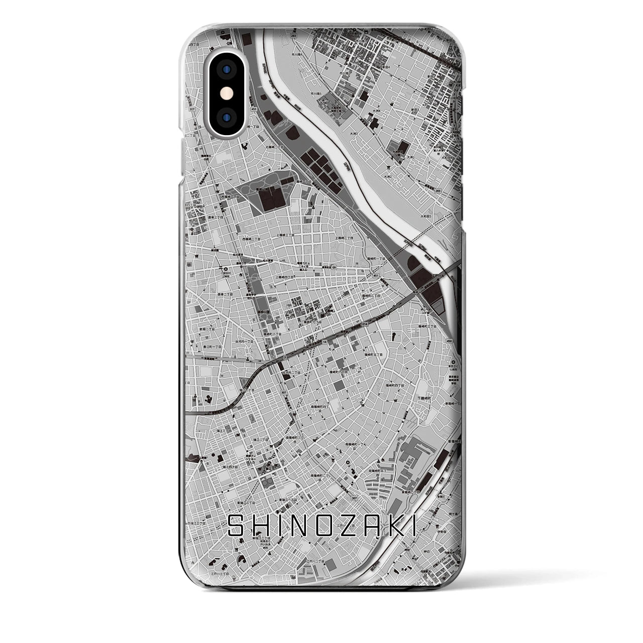 【篠崎(東京都)】地図柄iPhoneケース(クリアタイプ)モノトーン・iPhone XS Max 用