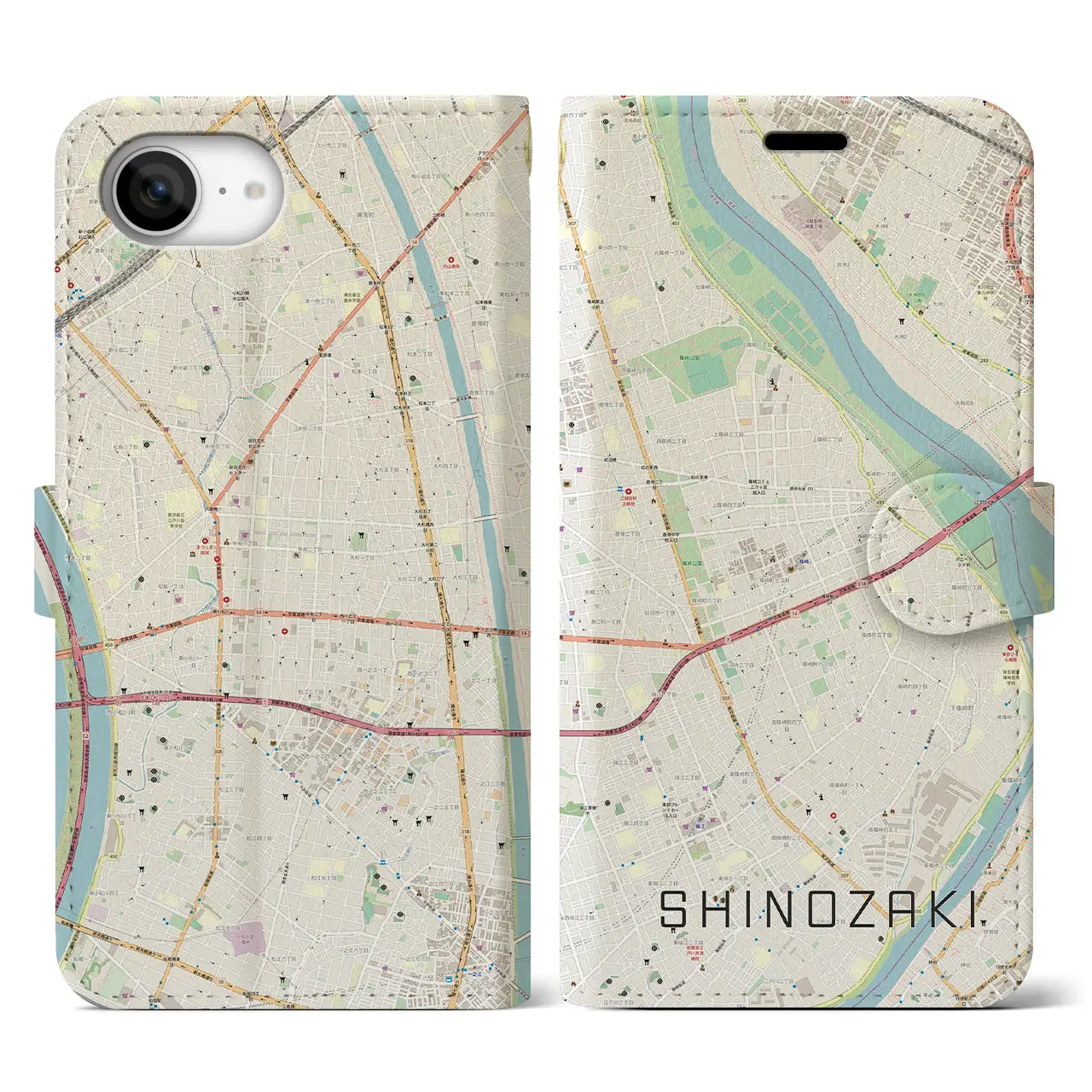 【篠崎(東京都)】地図柄iPhoneケース(手帳タイプ)
