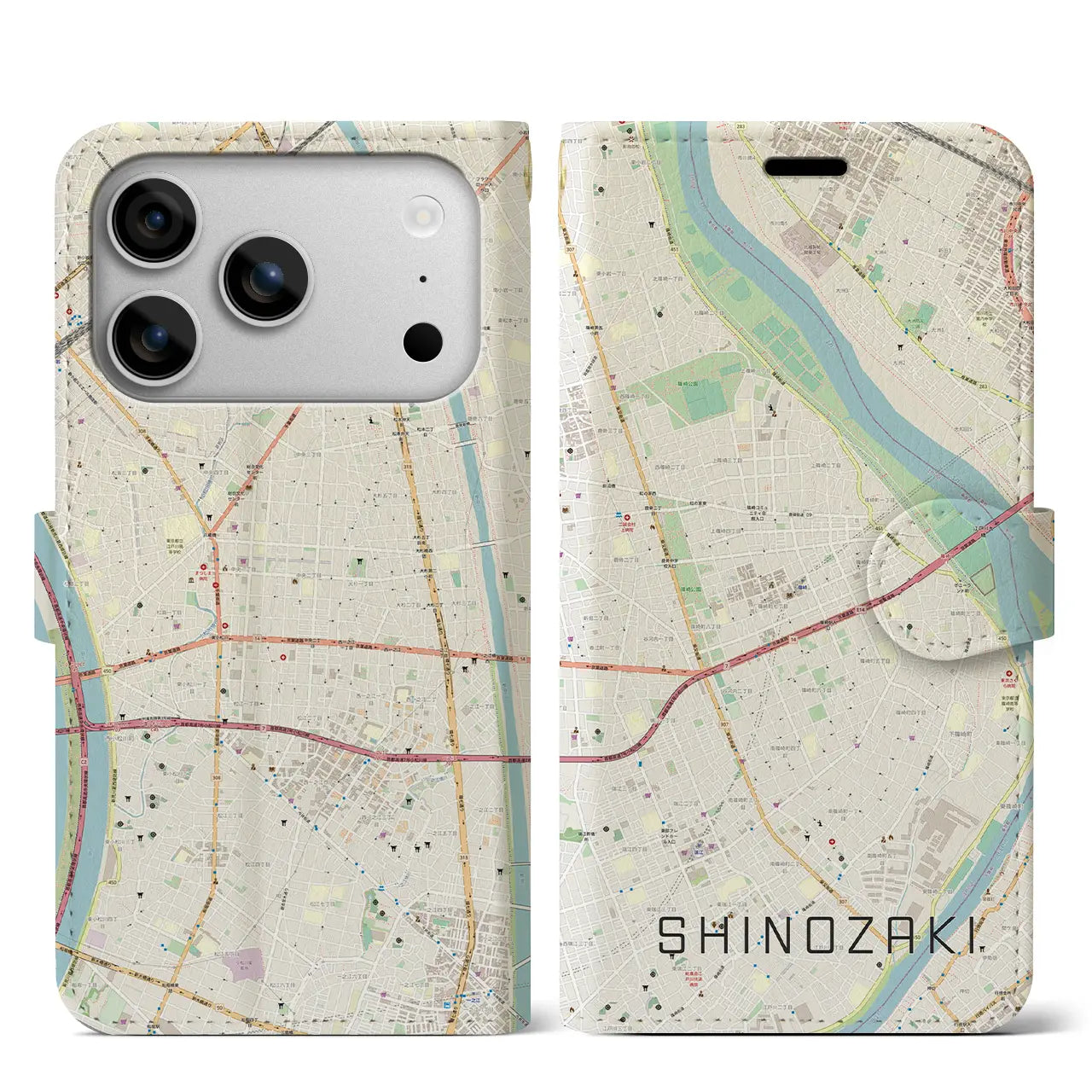 【篠崎(東京都)】地図柄iPhoneケース(手帳タイプ)