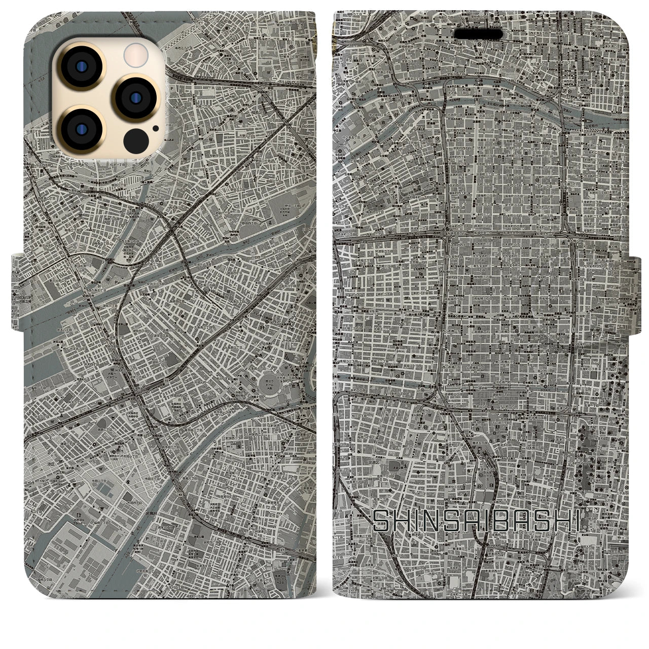 【心斎橋(大阪府)】地図柄iPhoneケース(手帳タイプ)