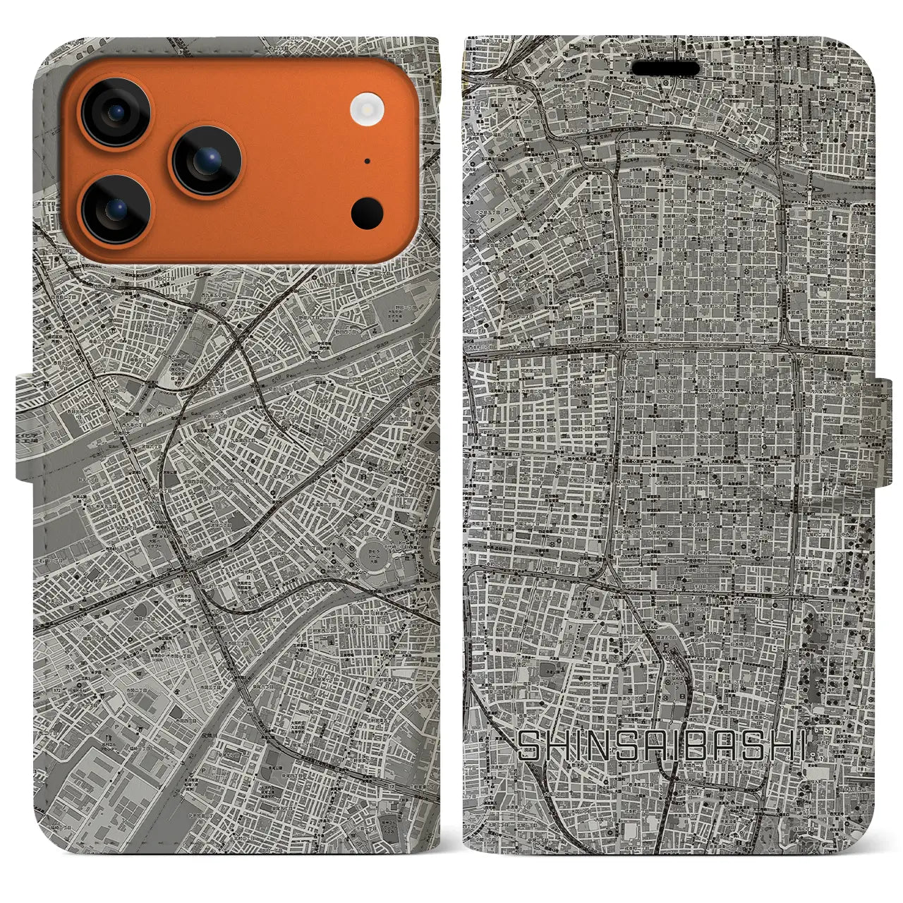 【心斎橋(大阪府)】地図柄iPhoneケース(手帳タイプ)