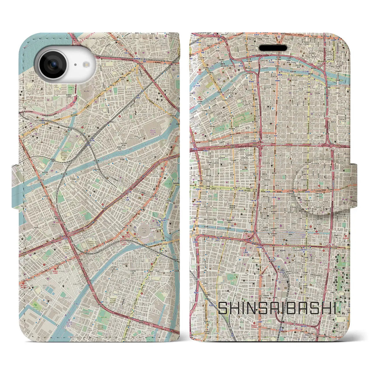 【心斎橋(大阪府)】地図柄iPhoneケース(手帳タイプ)