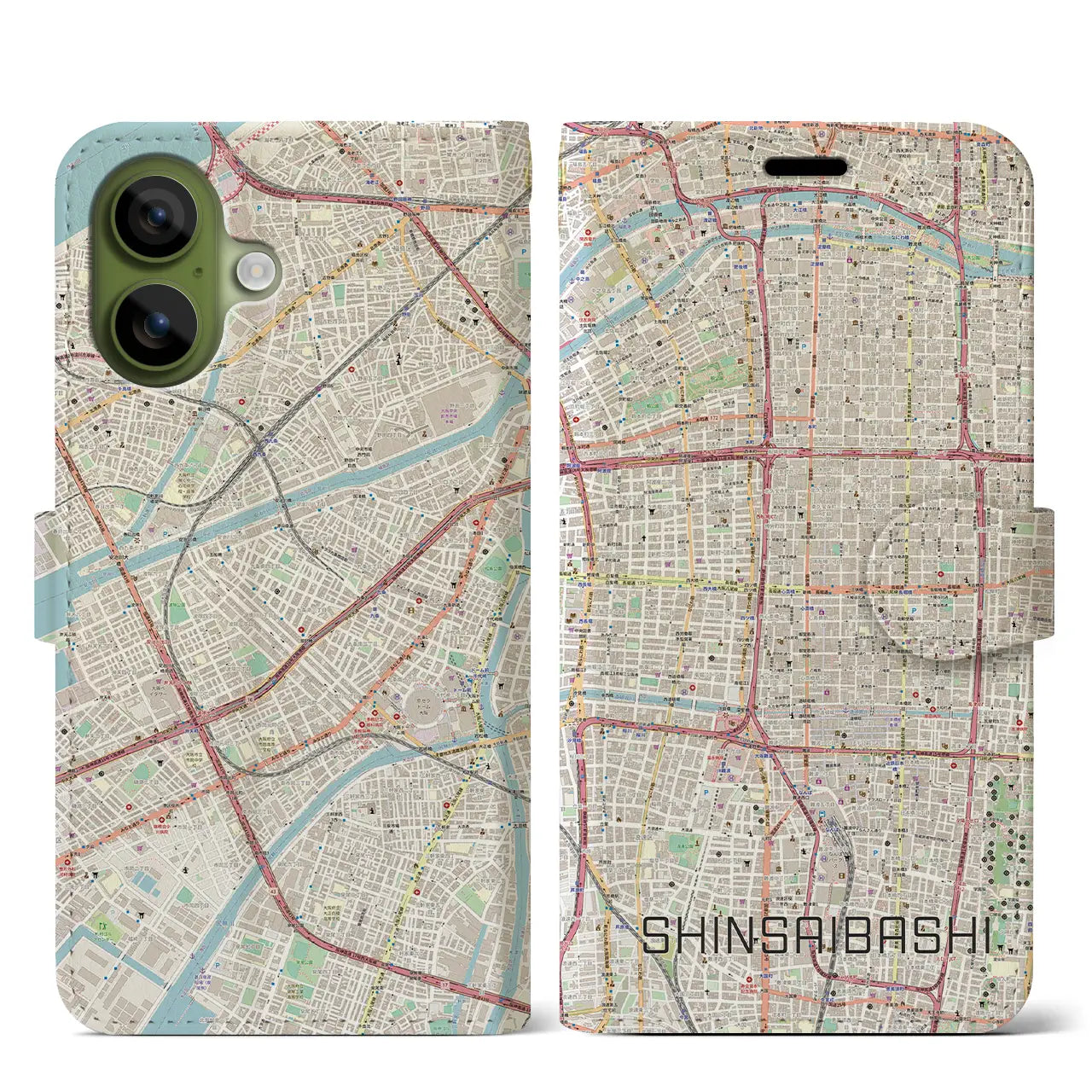 【心斎橋(大阪府)】地図柄iPhoneケース(手帳タイプ)