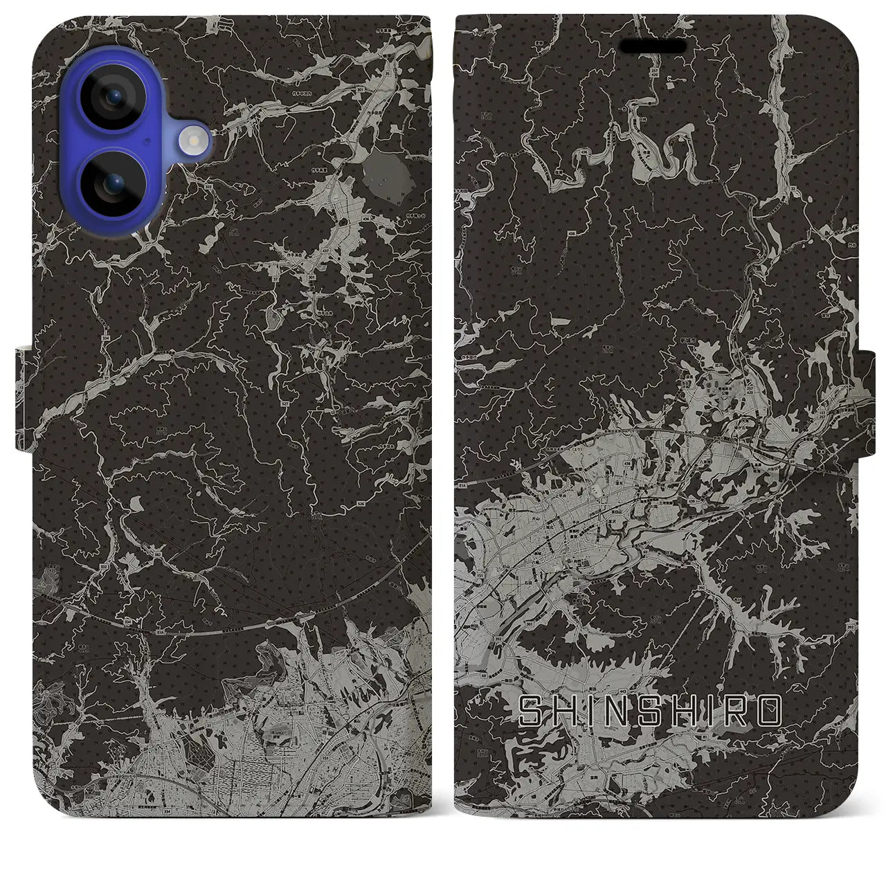 【新城(愛知県)】地図柄iPhoneケース(手帳タイプ)モノトーン・iPhone 16 Pro Max 用
