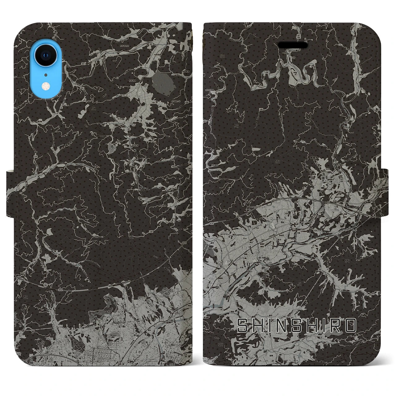 【新城(愛知県)】地図柄iPhoneケース(手帳タイプ)モノトーン・iPhone XR 用