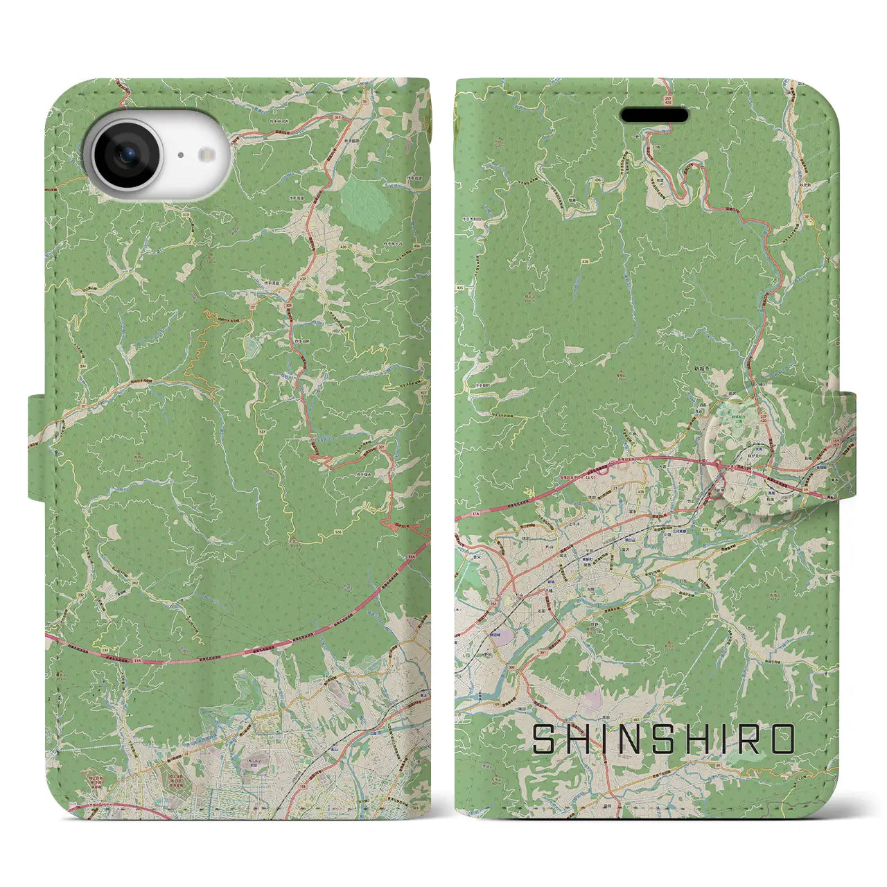 【新城(愛知県)】地図柄iPhoneケース(手帳タイプ)
