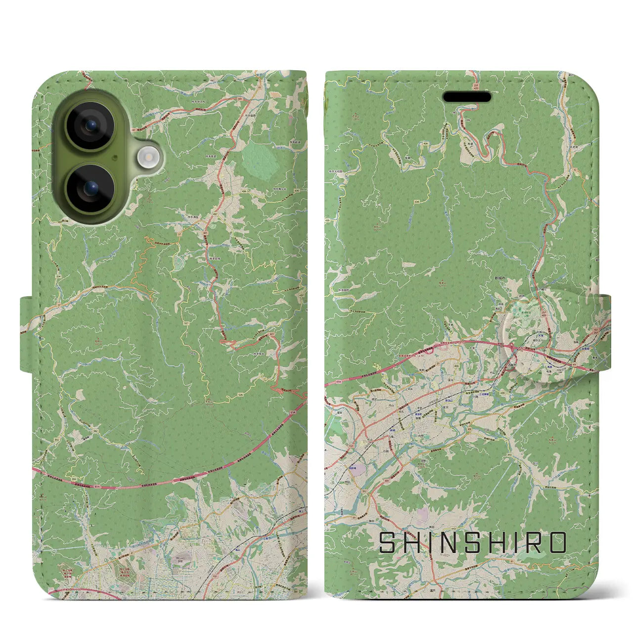 【新城(愛知県)】地図柄iPhoneケース(手帳タイプ)