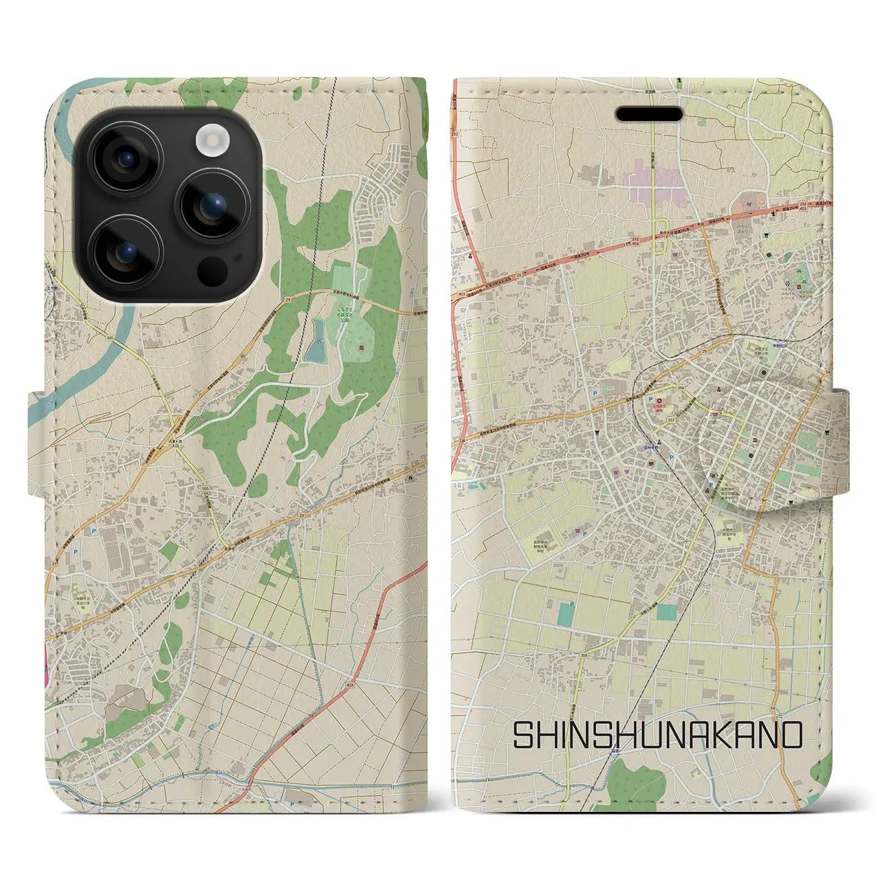 【信州中野(長野県)】地図柄iPhoneケース(手帳タイプ)ナチュラル・iPhone 16 用