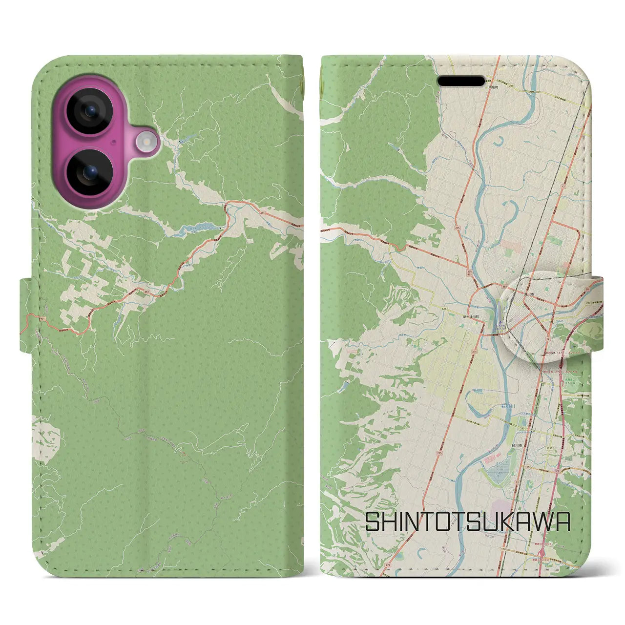 【新十津川(北海道)】地図柄iPhoneケース(手帳タイプ)ナチュラル・iPhone 16 Pro 用