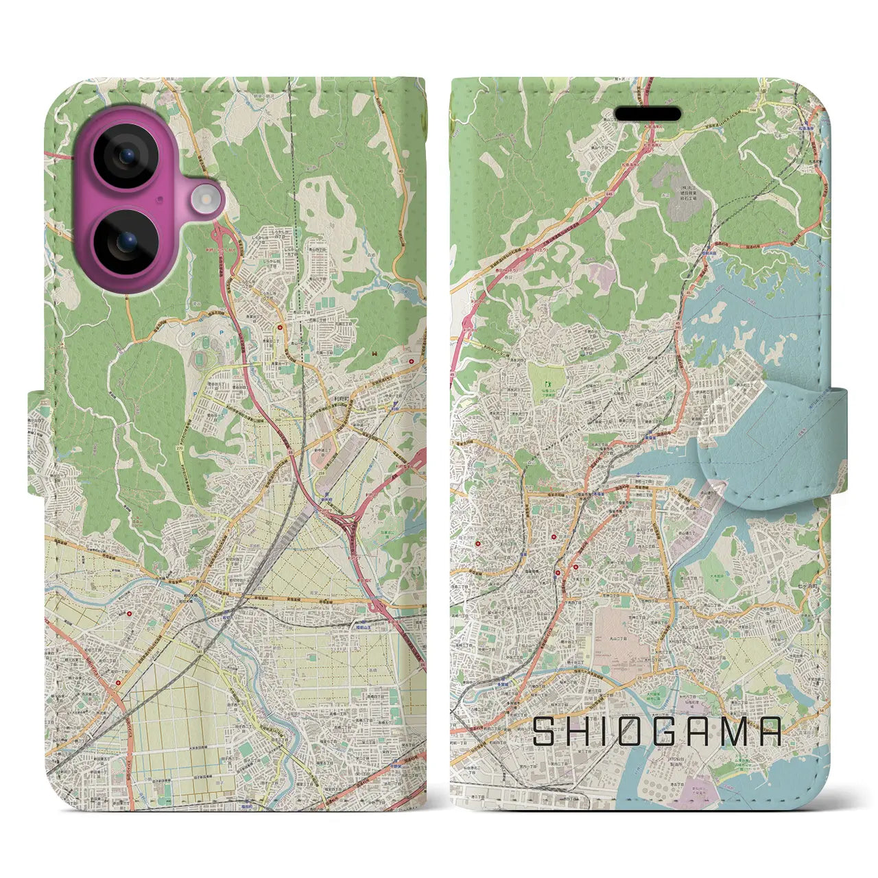 【塩竈(宮城県)】地図柄iPhoneケース(手帳タイプ)ナチュラル・iPhone 16 Pro 用