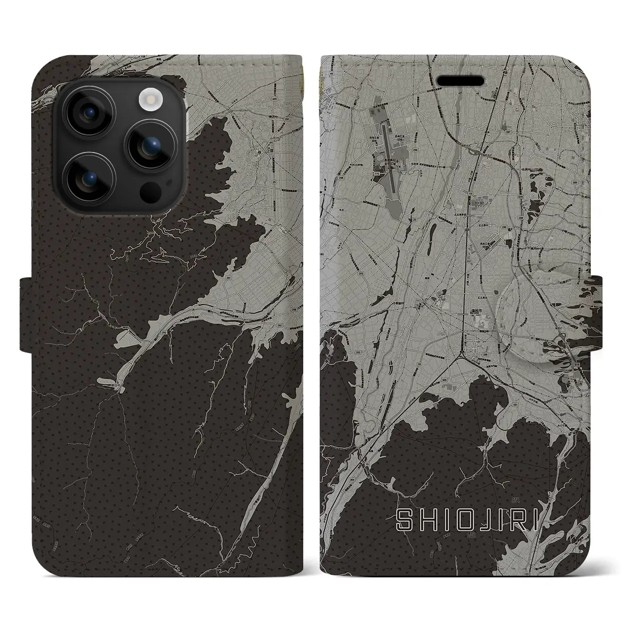 【塩尻(長野県)】地図柄iPhoneケース(手帳タイプ)モノトーン・iPhone 16 用