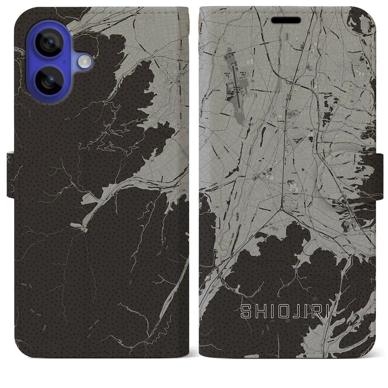 【塩尻(長野県)】地図柄iPhoneケース(手帳タイプ)モノトーン・iPhone 16 Pro Max 用