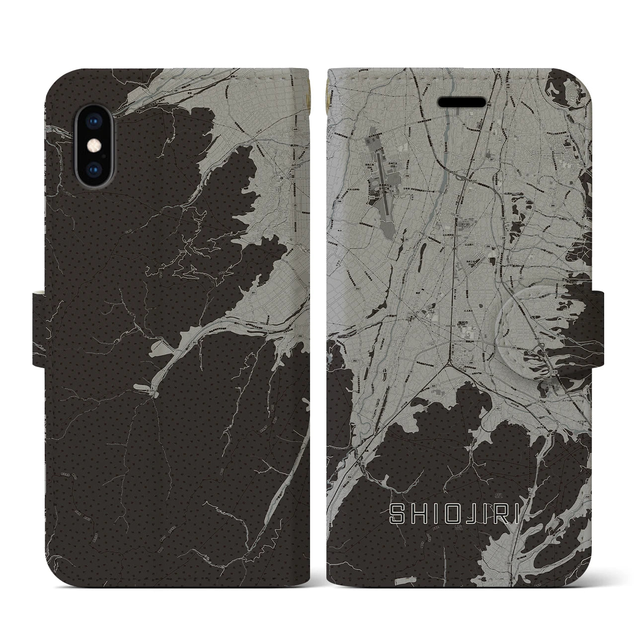 【塩尻(長野県)】地図柄iPhoneケース(手帳タイプ)モノトーン・iPhone XS / X 用