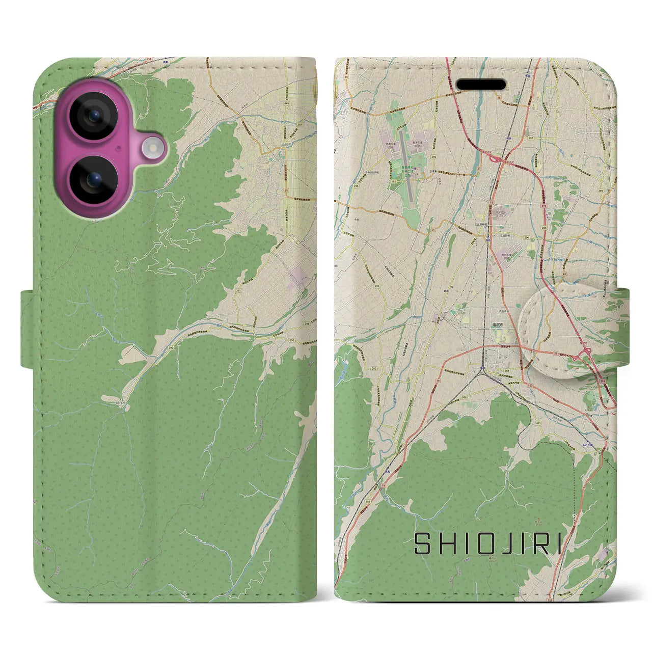 【塩尻(長野県)】地図柄iPhoneケース(手帳タイプ)ナチュラル・iPhone 16 Pro 用