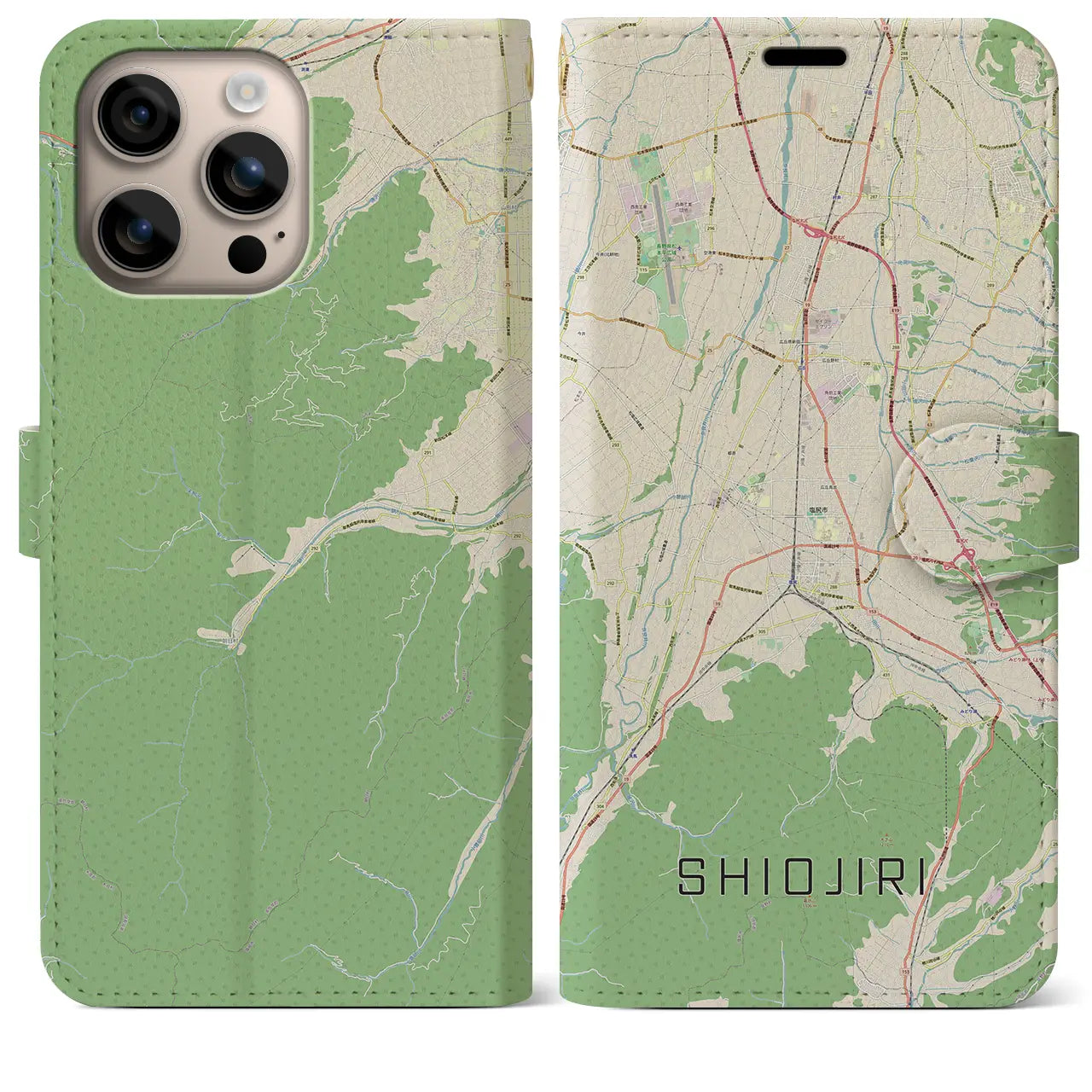 【塩尻(長野県)】地図柄iPhoneケース(手帳タイプ)ナチュラル・iPhone 16 Plus 用