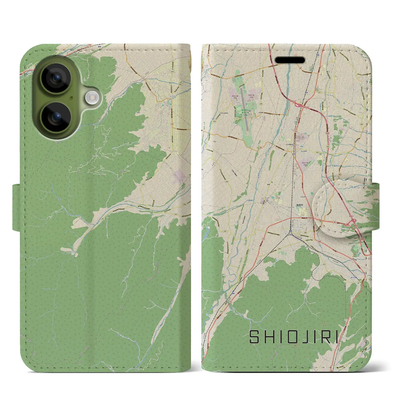 【塩尻(長野県)】地図柄iPhoneケース(手帳タイプ)ナチュラル・iPhone 17 Pro Max 用