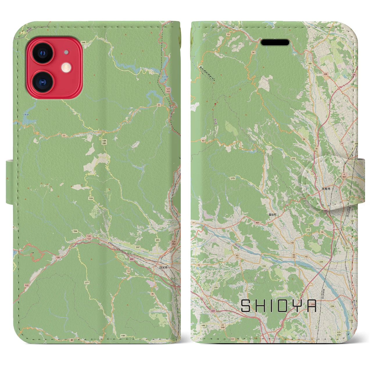【塩谷(栃木県)】地図柄iPhoneケース(手帳タイプ)ナチュラル・iPhone 11 用