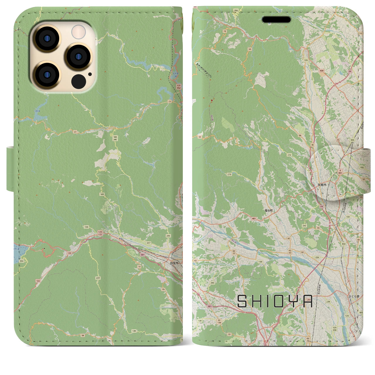 【塩谷(栃木県)】地図柄iPhoneケース(手帳タイプ)ナチュラル・iPhone 12 Pro Max 用