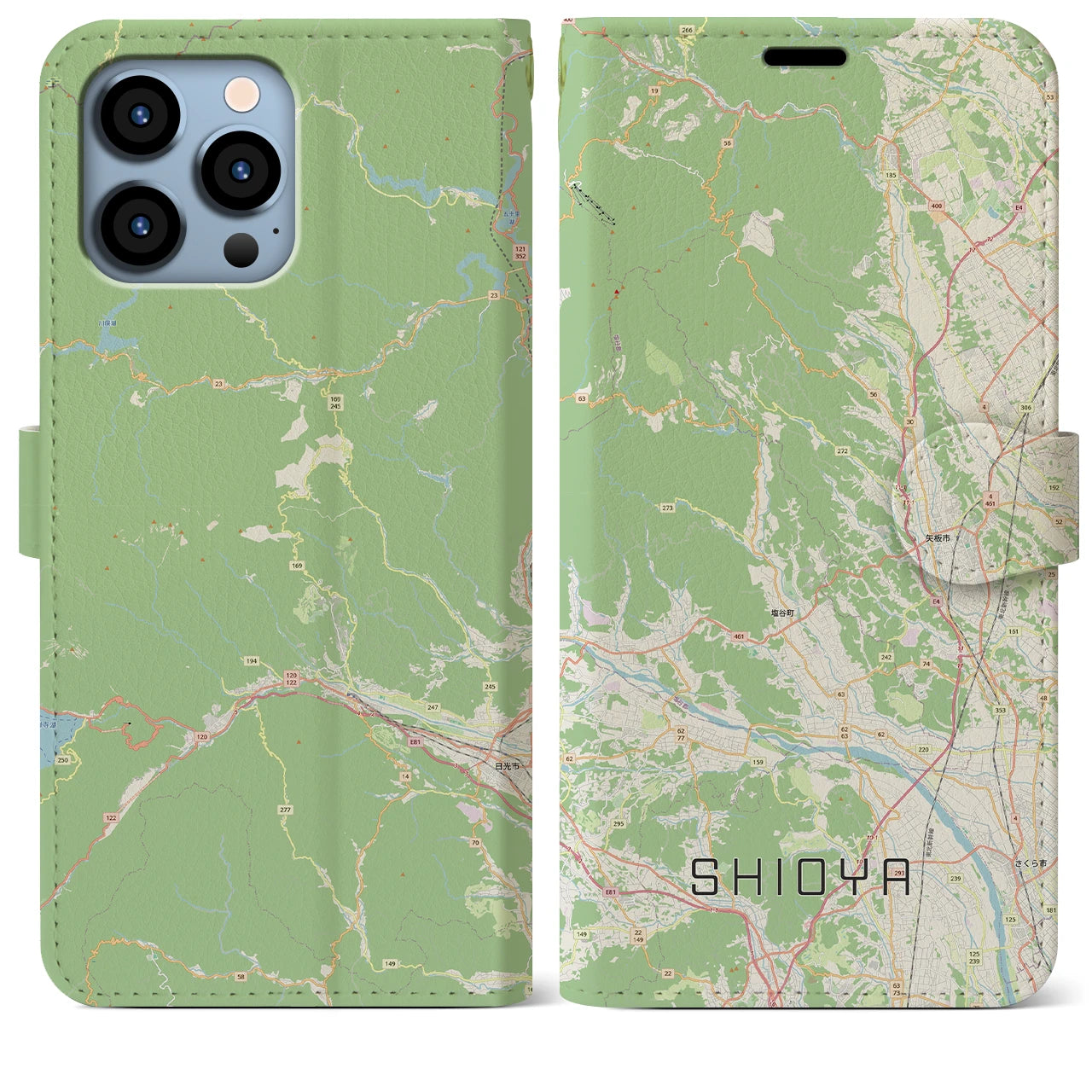 【塩谷(栃木県)】地図柄iPhoneケース(手帳タイプ)ナチュラル・iPhone 13 Pro Max 用