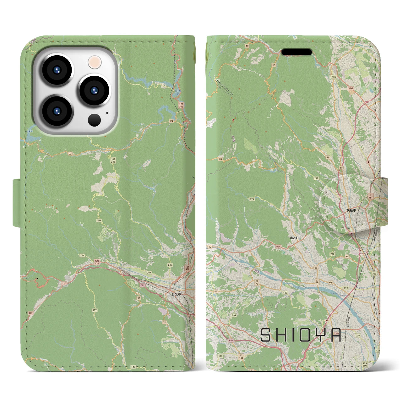 【塩谷(栃木県)】地図柄iPhoneケース(手帳タイプ)ナチュラル・iPhone 13 Pro 用