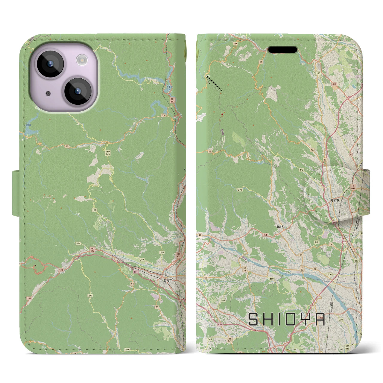 【塩谷(栃木県)】地図柄iPhoneケース(手帳タイプ)ナチュラル・iPhone 14 用