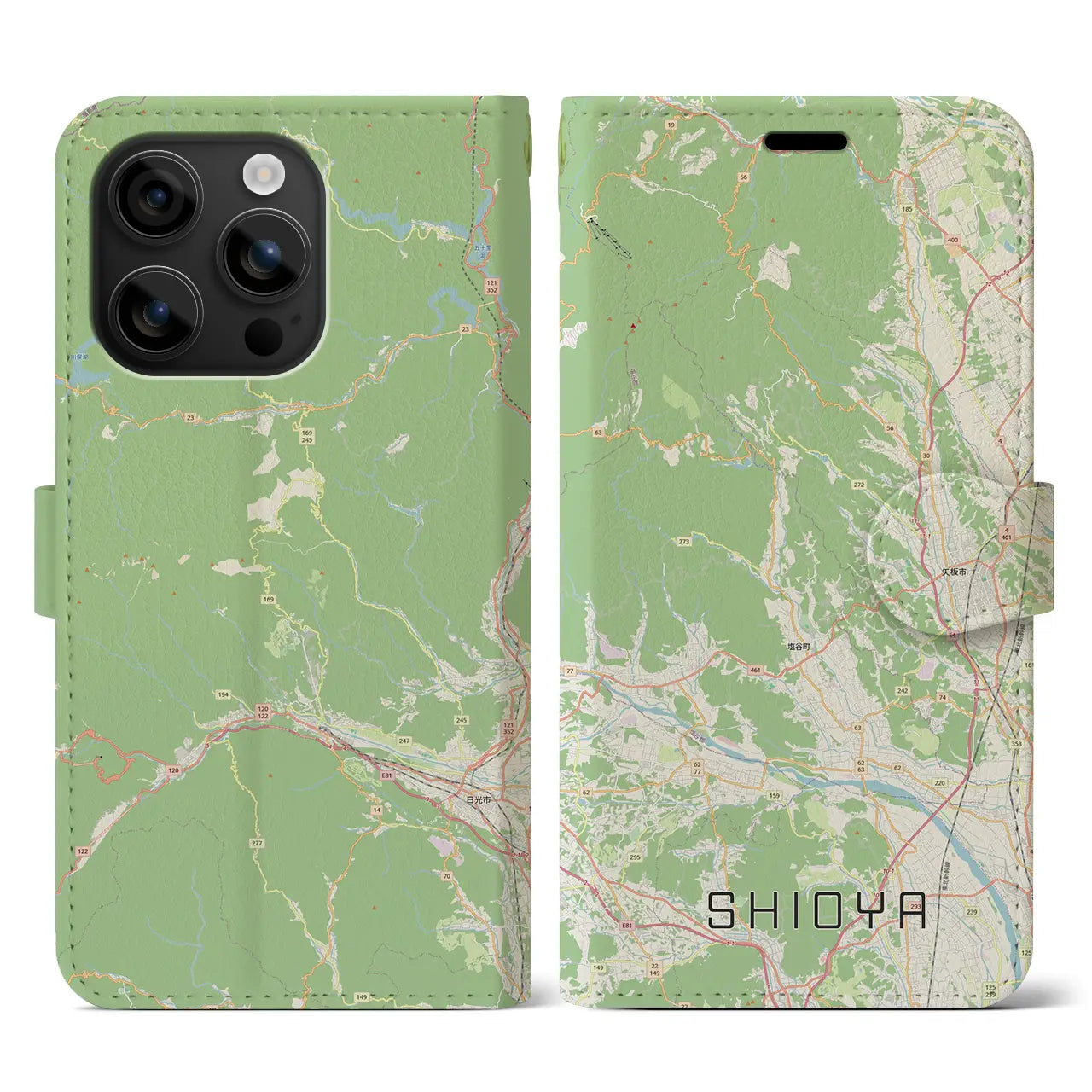 【塩谷(栃木県)】地図柄iPhoneケース(手帳タイプ)ナチュラル・iPhone 16 用