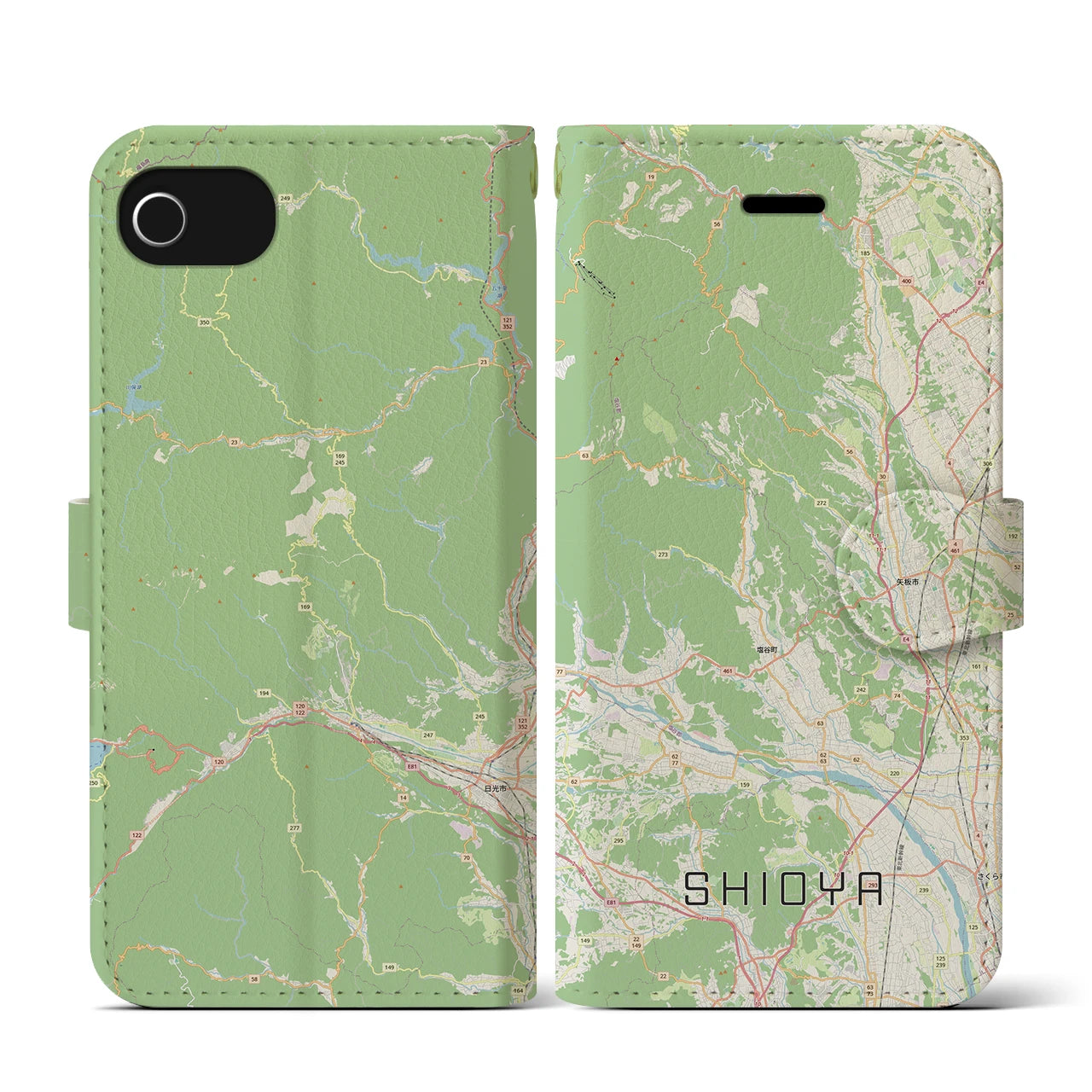 【塩谷(栃木県)】地図柄iPhoneケース(手帳タイプ)ナチュラル・iPhone SE(第3 / 第2世代) / 8 / 7 / 6s / 6 用