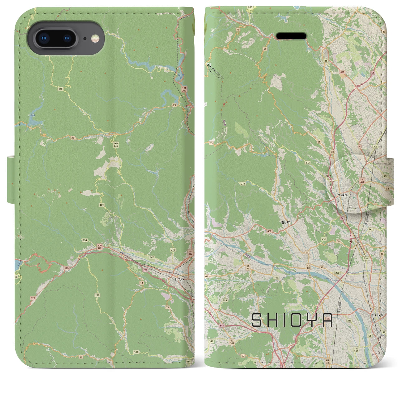 【塩谷(栃木県)】地図柄iPhoneケース(手帳タイプ)ナチュラル・iPhone 8Plus /7Plus / 6sPlus / 6Plus 用