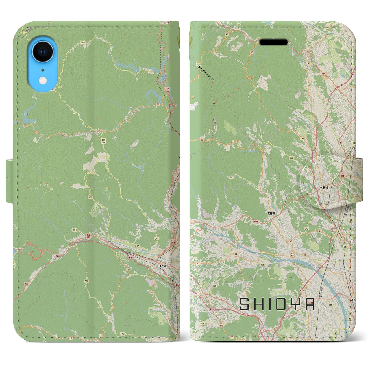 【塩谷(栃木県)】地図柄iPhoneケース(手帳タイプ)ナチュラル・iPhone XR 用