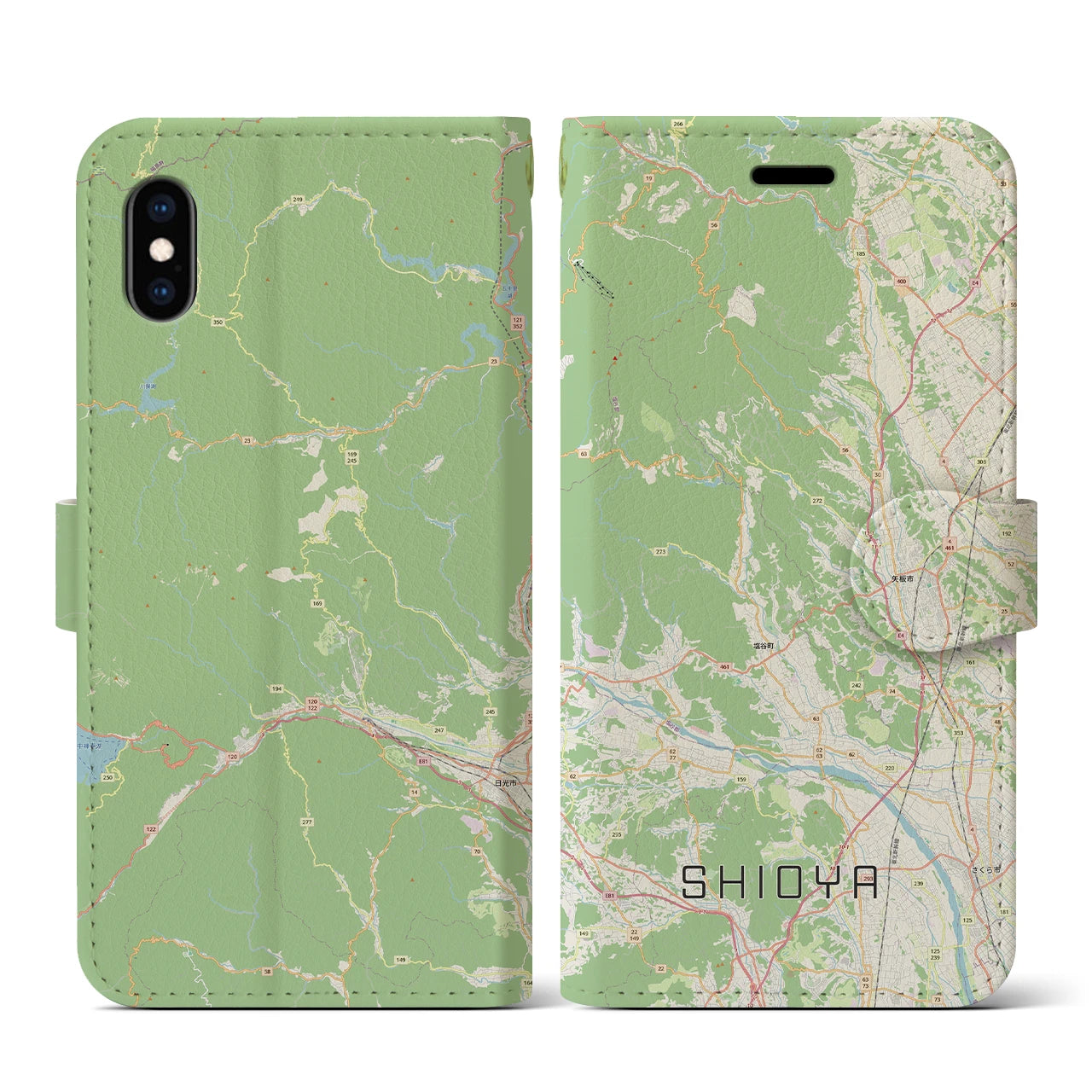 【塩谷(栃木県)】地図柄iPhoneケース(手帳タイプ)ナチュラル・iPhone XS / X 用
